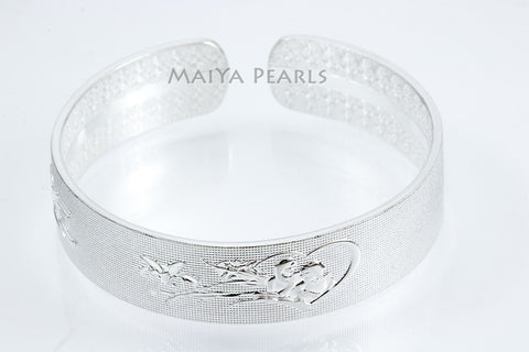 "Mother's Love Forever" Cuff Bracelet - Pure 999 Solid Sterling Silver Engraved Band