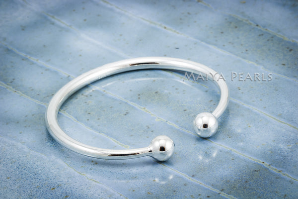Ball Ends Cuff Bracelet  - Pure 990 Fine Solid Silver