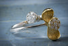 Ring - 18K Gold Flower and White Gold Band with Diamonds