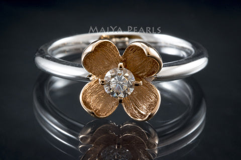 Ring - Top Quality Rose Gold Flower with Diamond