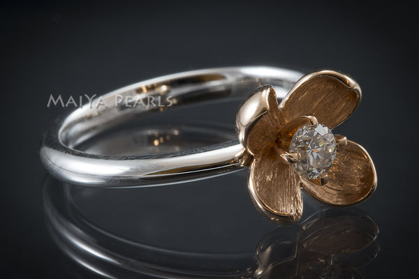 Ring - Top Quality Rose Gold Flower with Diamond