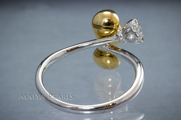 Ring - 18K Gold Flower and White Gold Band with Diamonds