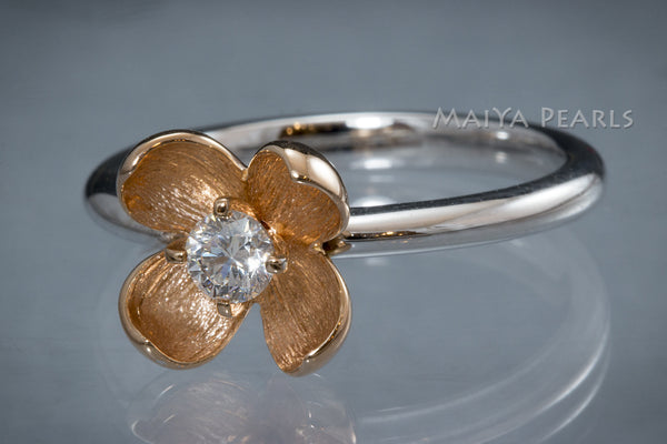 Ring - Top Quality Rose Gold Flower with Diamond