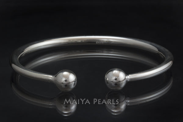 Ball Cuff Bracelet For Ladies In Pure Silver Antic Finish - Silver Palace