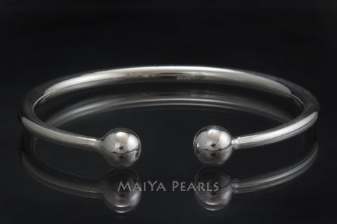 Ball Ends Cuff Bracelet  - Pure 990 Fine Solid Silver