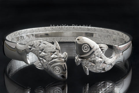 Fish Cuff Bracelet - Pure 999 Solid Fine Silver (Double Fish Pisces)