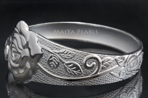 Rose Cuff Bracelet - Pure 999 Solid Silver Rose Design