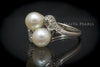 Ring - Double Saltwater Pearls with 14K White Gold & Diamonds