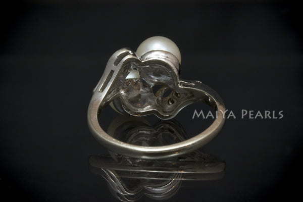 Ring - Double Saltwater Pearls with 14K White Gold & Diamonds