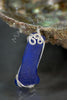 Pendant - Large Blue Sea Glass and Argentium Silver Wirework