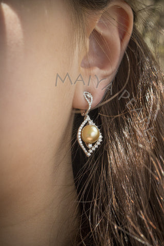 Exquisite Earrings - Large South Sea AAA Gold Pearls & 18K Gold & Diamonds