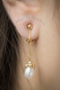 Earrings - 18K Gold Dangling Pearl Drops with Omega Clasp