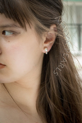 Earrings - White Pearl with Diamonds and 18K White Gold