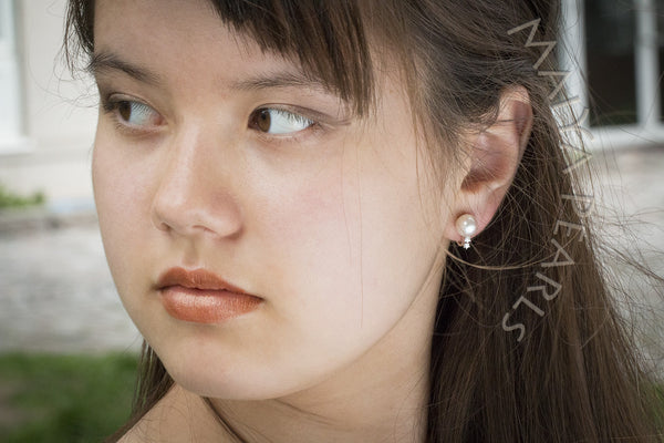 Earrings - White Pearl with Diamonds and 18K White Gold