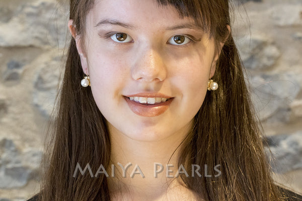 Earrings - Fine Freshwater Pearls with 14K Gold Flower Setting