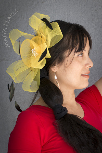 Fascinator  -  Yellow or Pink Bow Hair or Clothing Accessory