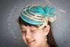 Fascinator  -  Turquoise Round with Feather Flower