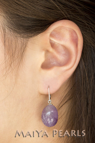 Earrings -  Lavender Amethyst with Argentium Silver Leverback