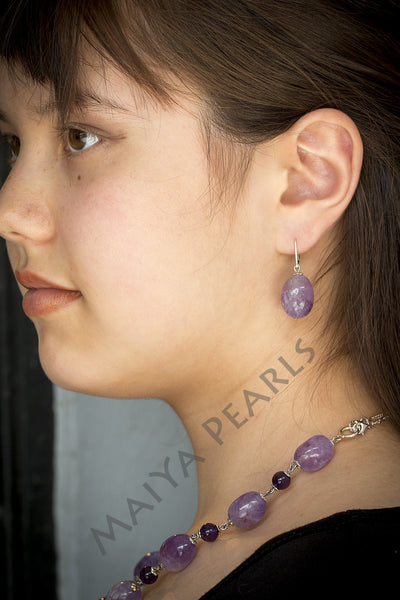 Necklace  -  Lavender and Purple Amethyst & 925 Titanium Adjustable Chain