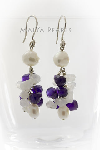 Earrings - Freshwater baroque pearls with Gemstones