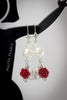 Earrings - Red Rose, white cultured pearls with cubic zirconia