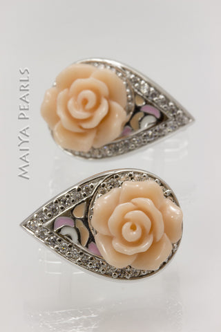 Earrings - Peach Rose enamel