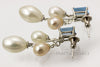Earrings - Pink and White Oval Pearls with Swiss Blue Topaz