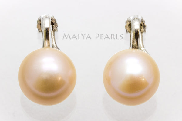 Stud Earrings - Clip On Freshwater Peach Pearl Studs
