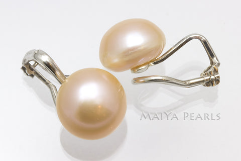 Stud Earrings - Clip On Freshwater Peach Pearl Studs
