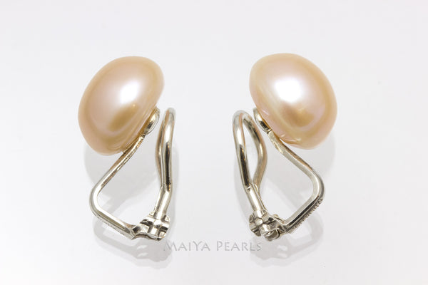 Stud Earrings - Clip On Freshwater Peach Pearl Studs