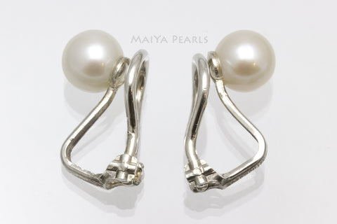 Stud Earrings - Clip On White Round Freshwater Pearls