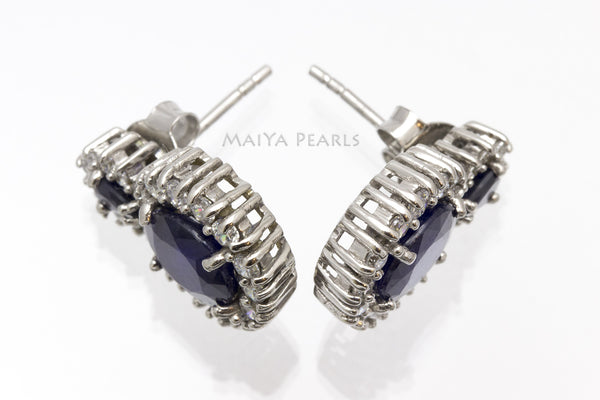 Stud Earrings - Blue Cashmir Sapphire and White Saphire on 925 Sterling Silver