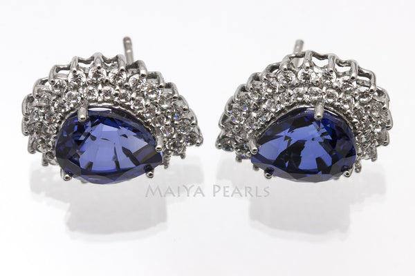 Stud Earrings - Blue and White Sapphires