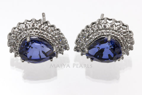 Stud Earrings - Blue and White Sapphires