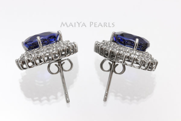 Stud Earrings - Blue and White Sapphires