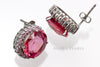 Stud Earrings - Pink Orange Sapphire & 925 Sterling Silver Clasp