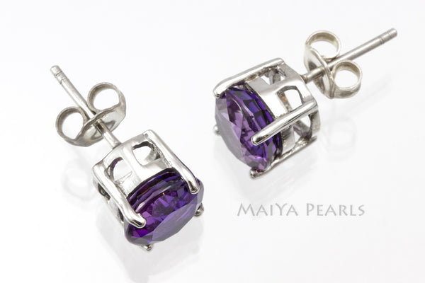 Stud Earrings - Purple Sapphire Studs & 925 Sterling Silver