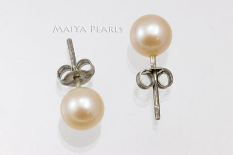 Stud Earrings - Round Pearl (White, Peach, Purple, Dyed Black)