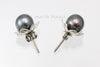 Stud Earrings - Dark Purple Round Pearls with Flower Cup