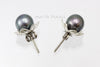 Stud Earrings - Dark Purple Round Pearls with Flower Cup