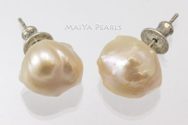 Stud Earrings  -  Peach Baroque Freshwater Pearl