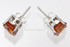 Stud Earrings - Orange Sapphire & 925 Sterling Silver Settings