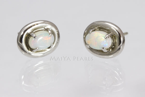 Stud Earrings - Australian Fire Opal inset 925 Sterling Silver