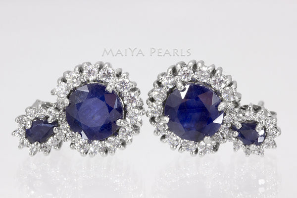 Stud Earrings - Blue Cashmir Sapphire and White Saphire on 925 Sterling Silver