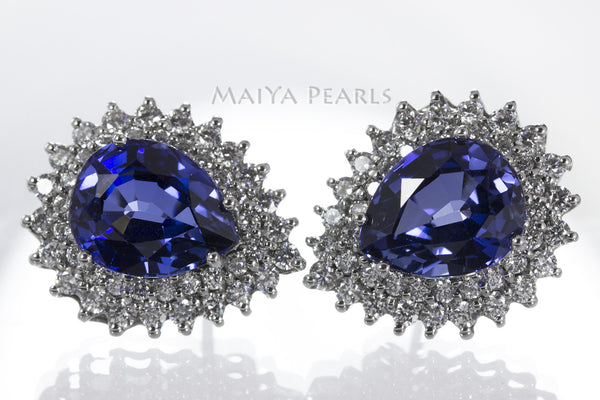 Stud Earrings - Blue and White Sapphires