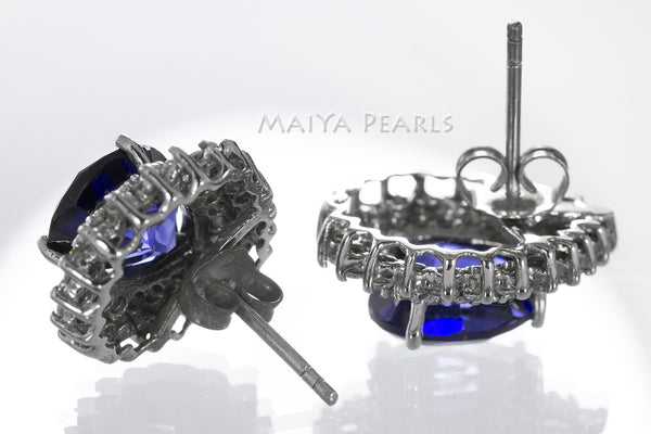 Stud Earrings - Blue and White Sapphires