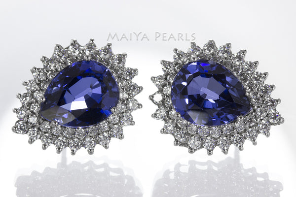 Stud Earrings - Blue and White Sapphires