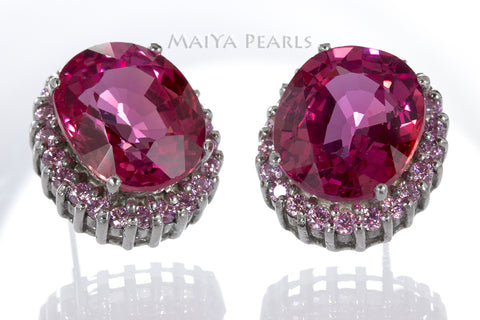 Stud Earrings - Pink Orange Sapphire & 925 Sterling Silver Clasp