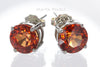 Stud Earrings - Orange Sapphire & 925 Sterling Silver Settings