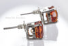 Stud Earrings - Orange Sapphire & 925 Sterling Silver Settings